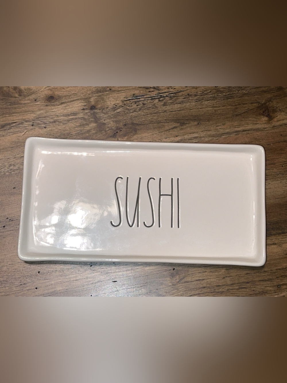 [EUC] Rae Dunn ceramic rectangular ‘SUSHI’ tray/plate white color black font